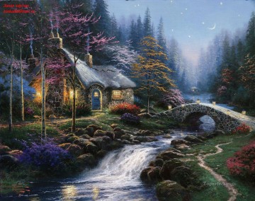 Artworks in 150 Subjects Painting - Twilight Cottage TK Christmas